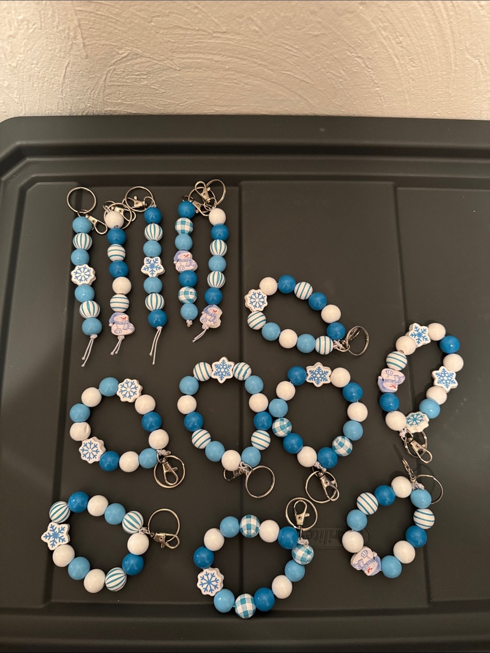 Blue & White Beaded Bracelet Keychain - Women Jewelry - 13pc Set